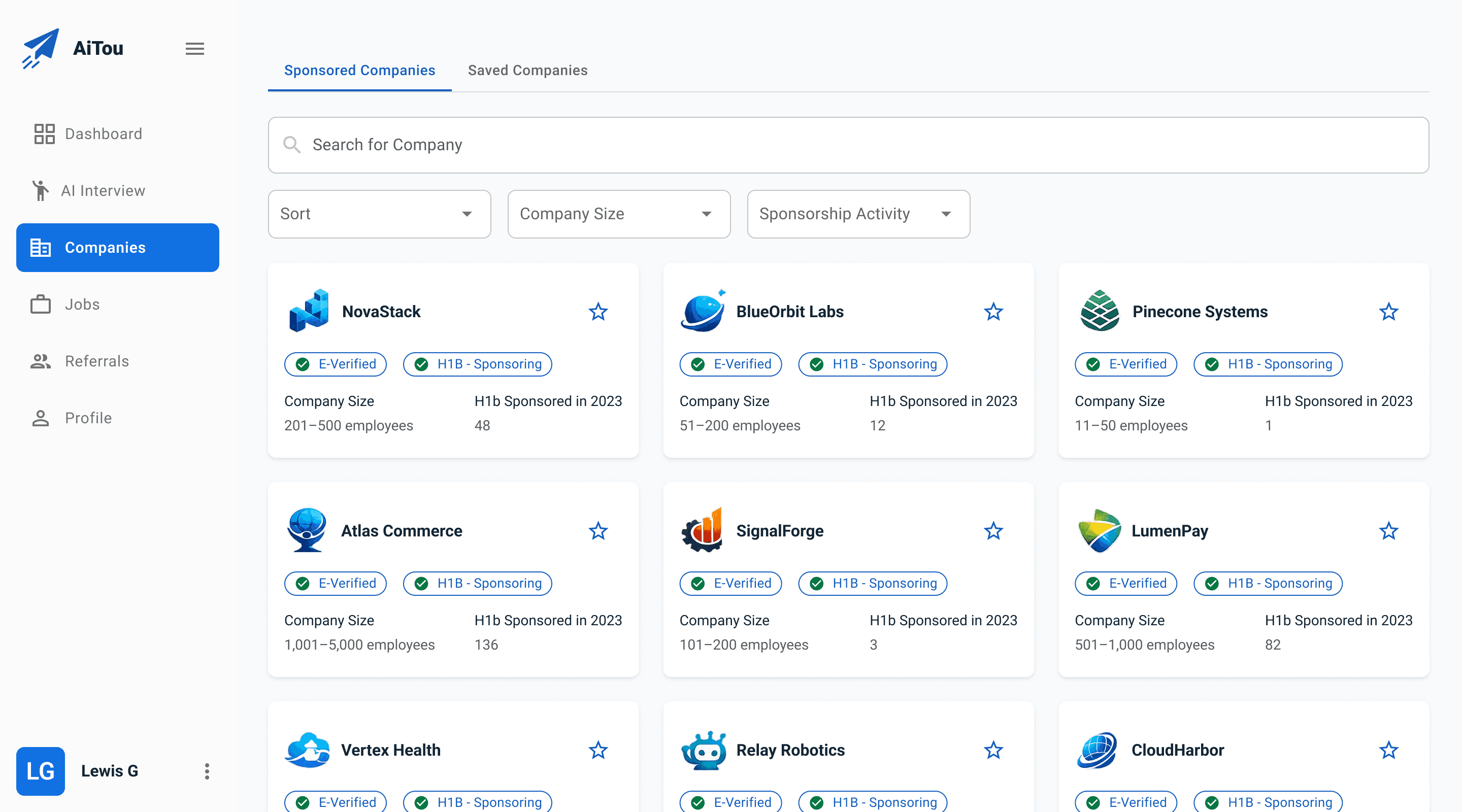 Company directory and sponsorship filters