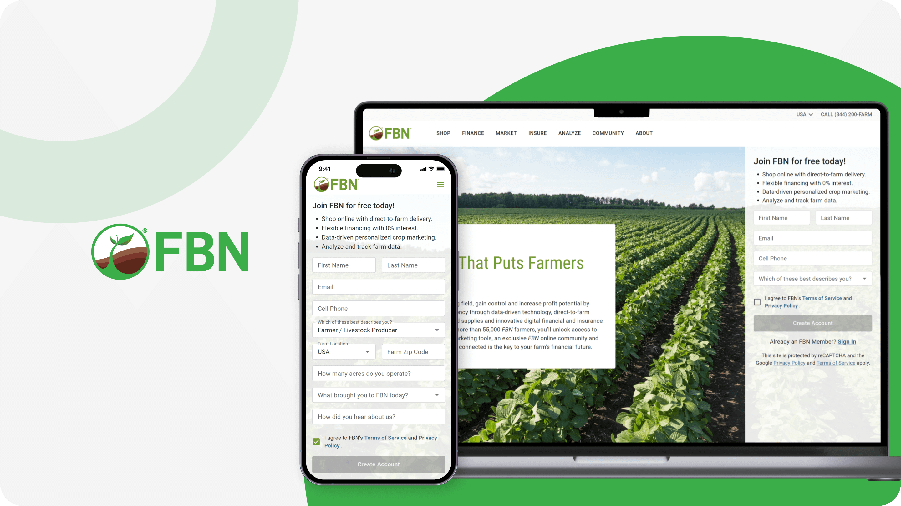 FBN sign-up experience on desktop and mobile