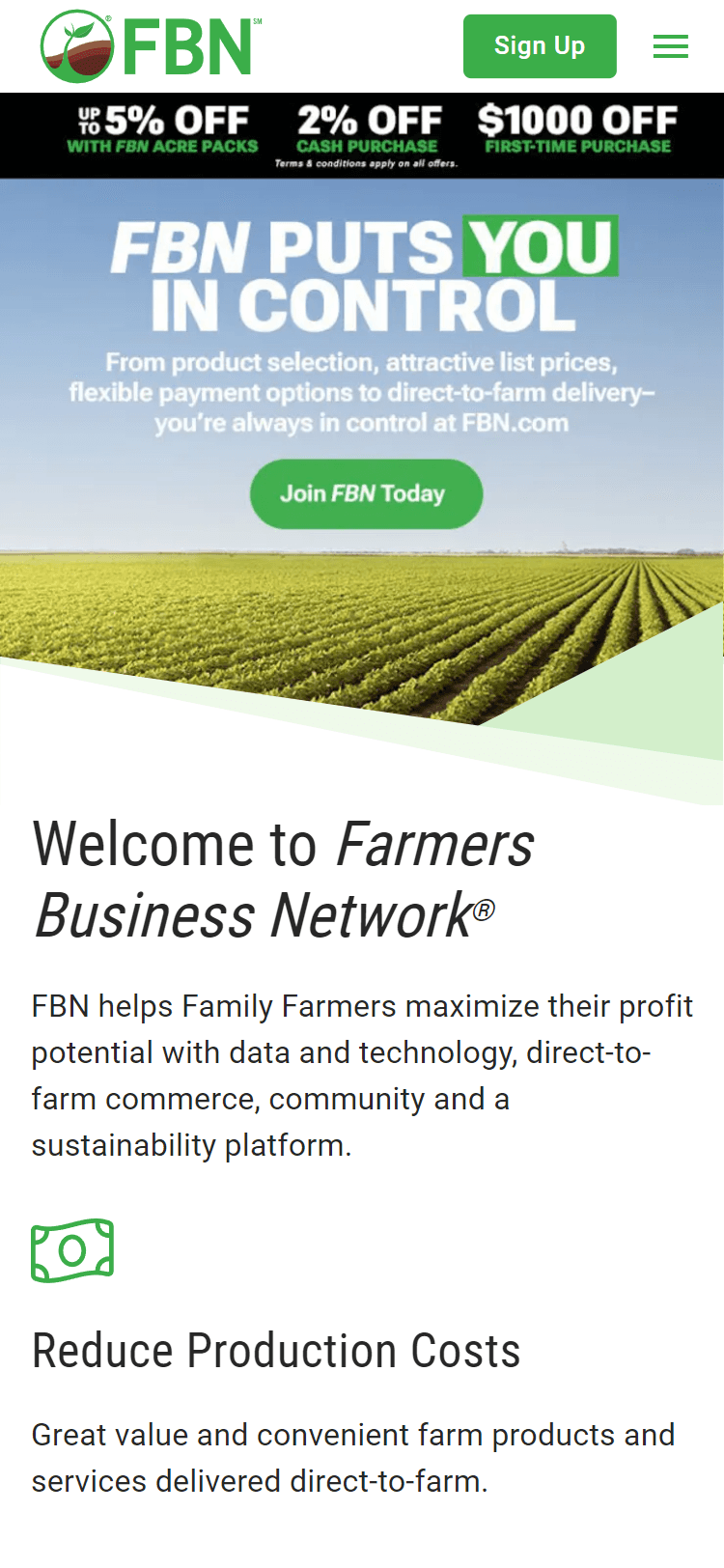 Redesigned mobile header with sign-up action