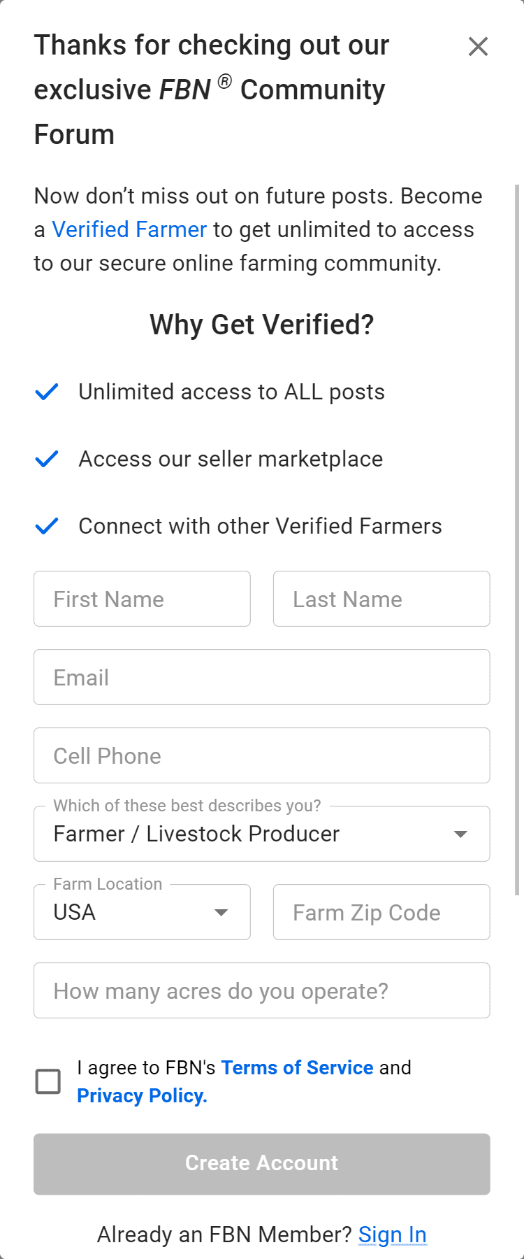 Community sign-up: top of the redesigned form