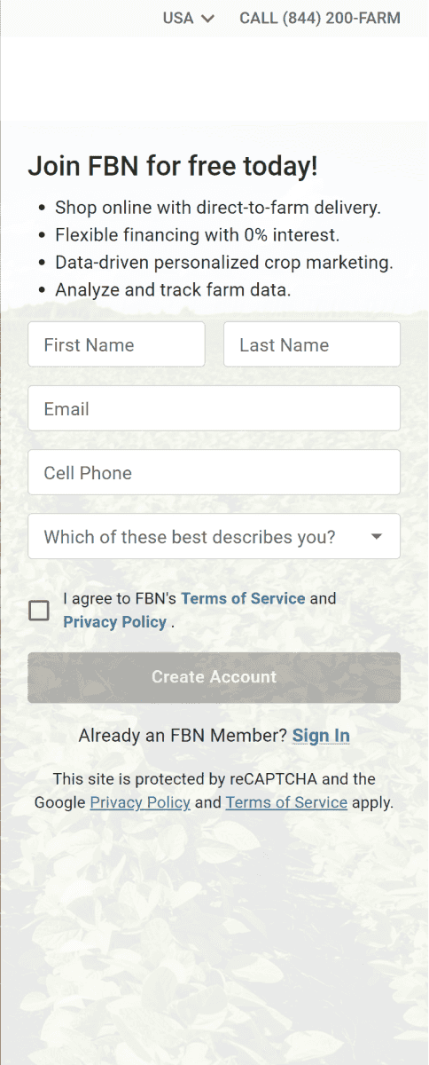 Initial sign-up screen · detail from the original screenshot