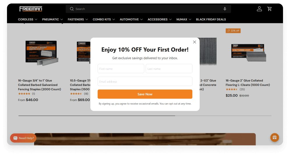 Email subscription pop-up