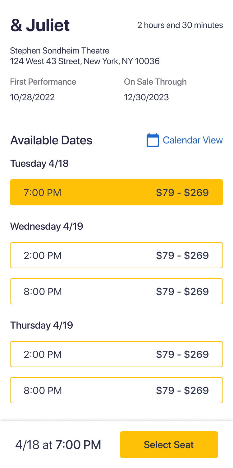 Original date selection: list view